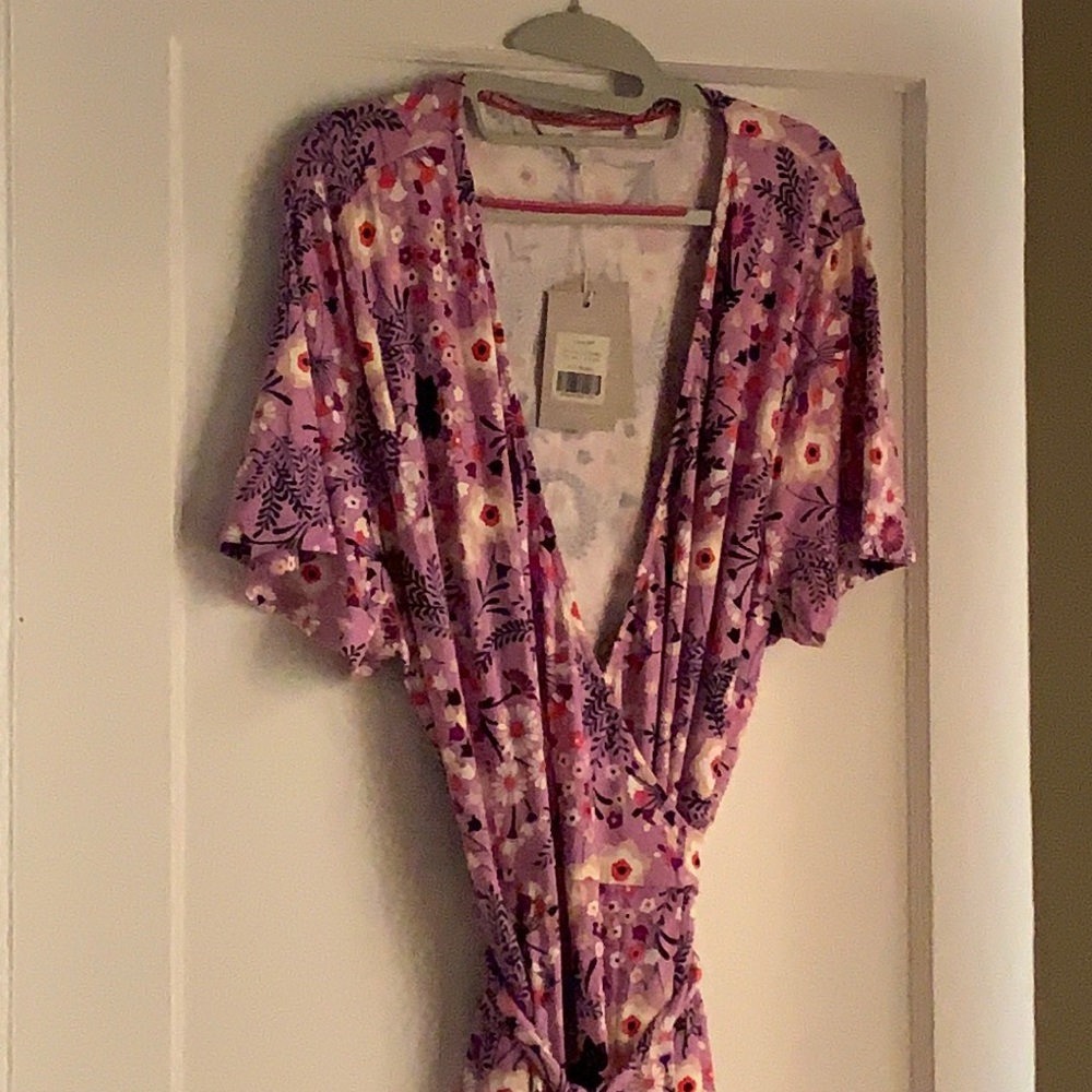 NWT - Boden size 16/18 Long wrap dress. Lavender floral colors